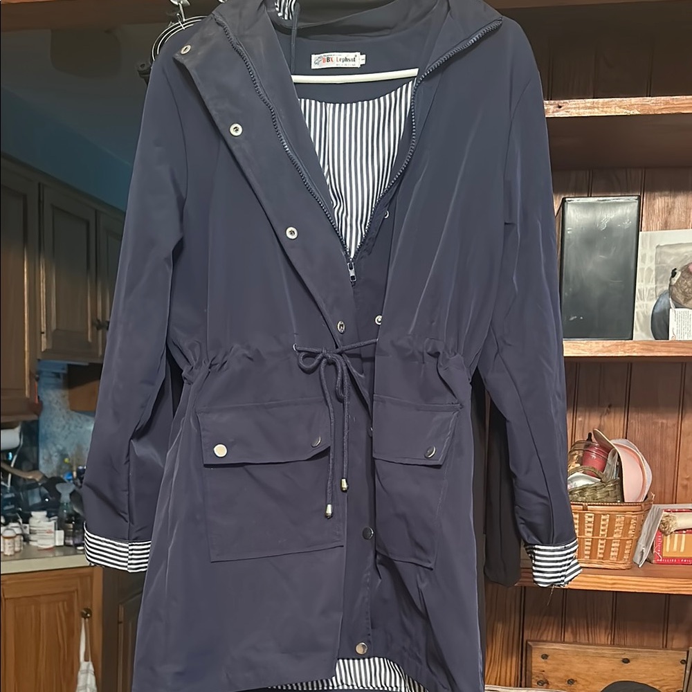 Joules Blue and White Utility Jacket with Collared Design